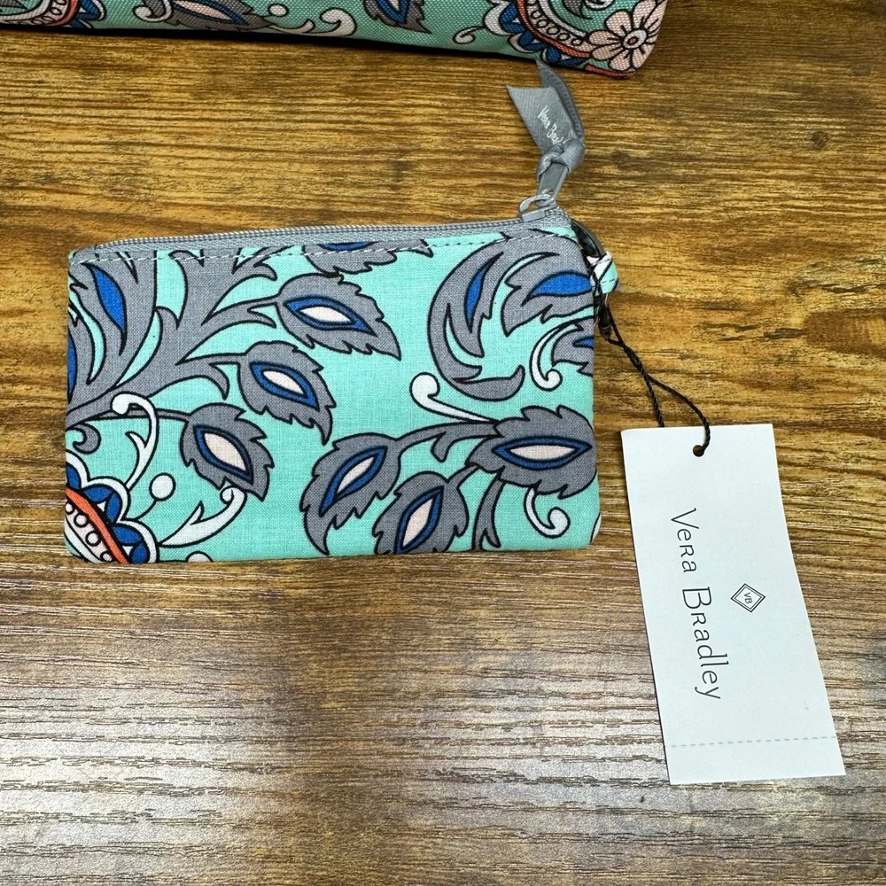 Vera Bradley Mint Flowers 4pc Set Laptop Sleeve Pencil Pouch ID Case Lanyard NEW